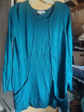 Women’s Long Sleeve Teal Sweater Tunic By August Silk Small